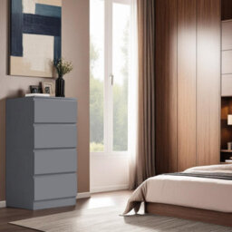 FWSTYLE 4 Drawer Chest Of Drawers Dark Grey Bedroom Furniture - thumbnail 1