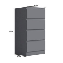 FWSTYLE 4 Drawer Chest Of Drawers Dark Grey Bedroom Furniture - thumbnail 8