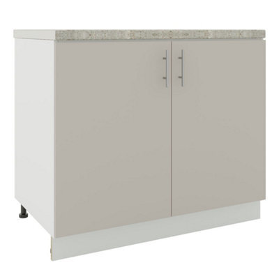 Jd Greta Adjustable Legs Kitchen Base Unit 1000mm Storage Cabinet With Door Shelf 100Cm - Cashmere Matt With Worktop - image 1