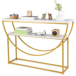 Gainoom 2-Tier White Faux Marble Top Console Table Home Entryway Table - thumbnail 1