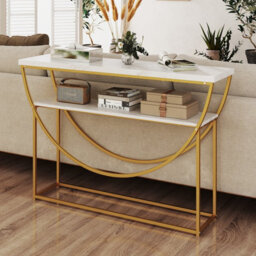 Gainoom 2-Tier White Faux Marble Top Console Table Home Entryway Table - thumbnail 3