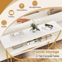 Gainoom 2-Tier White Faux Marble Top Console Table Home Entryway Table - thumbnail 5