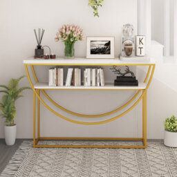 Gainoom 2-Tier White Faux Marble Top Console Table Home Entryway Table - thumbnail 7