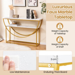 Gainoom 2-Tier White Faux Marble Top Console Table Home Entryway Table - thumbnail 9