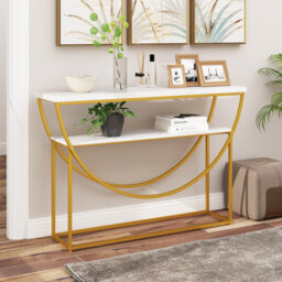 Gainoom 2-Tier White Faux Marble Top Console Table Home Entryway Table - thumbnail 8