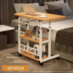 Wood Color-3 Tier Mobile Computer Desk Laptop Table Height Adjustable Small - thumbnail 4
