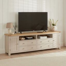 The Furniture Market Marbury Putty Grey Painted Xxl Widescreen Tv Unit Stand Up To 100 Tv Size - thumbnail 1