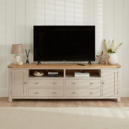 The Furniture Market Marbury Putty Grey Painted Xxl Widescreen Tv Unit Stand Up To 100 Tv Size - thumbnail 2