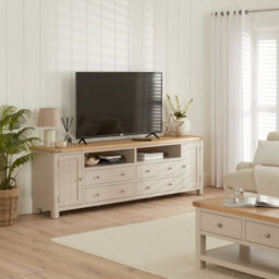 The Furniture Market Marbury Putty Grey Painted Xxl Widescreen Tv Unit Stand Up To 100 Tv Size - thumbnail 3