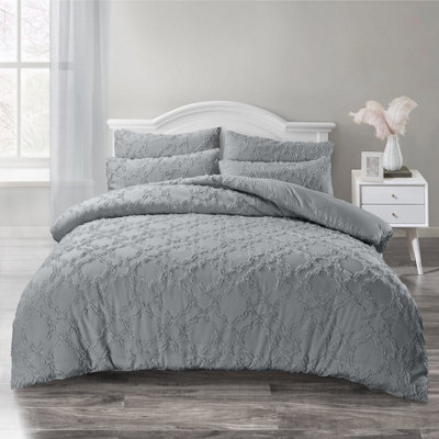 Intimates Elegant Tufted Duvet Cover & Pillowcase Set - Comfortable And Durable Bedding Set, Easy-Care Quilt Cover - Grey