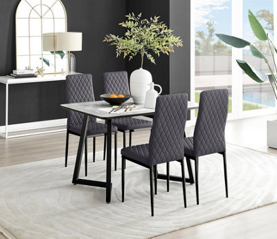 Furniturebox Uk Carson White Marble Effect Dining Table & 4 Grey Velvet Milan Black Leg Chairs - image 1
