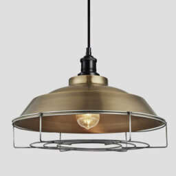 Industville Brooklyn Step Pendant, 16 Inch, Brass, Black Holder, Cage