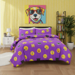 Emoji Print Duvet Cover Set Cool Playful Bedding With Pillowcases Lilac - thumbnail 1