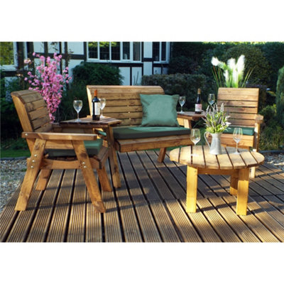 Marlborough Wooden 4 Seater Round Table Set With 1 X Bench Cushion Green, 2 X Chair Cushion Green & 1 X Scatter Cushion Green - image 1