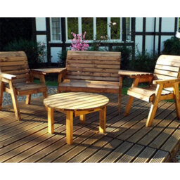 Marlborough Wooden 4 Seater Round Table Set With 1 X Bench Cushion Green, 2 X Chair Cushion Green & 1 X Scatter Cushion Green - thumbnail 2