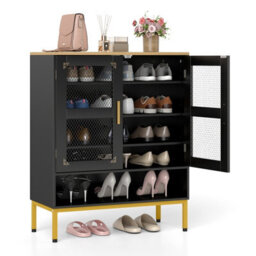 Costway 5-Tier Shoe Cabinet With Mesh Doors Wooden Modern Shoe Storage Organizer-Black - thumbnail 1