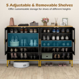 Costway 5-Tier Shoe Cabinet With Mesh Doors Wooden Modern Shoe Storage Organizer-Black - thumbnail 5