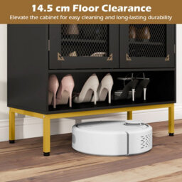 Costway 5-Tier Shoe Cabinet With Mesh Doors Wooden Modern Shoe Storage Organizer-Black - thumbnail 6