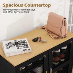 Costway 5-Tier Shoe Cabinet With Mesh Doors Wooden Modern Shoe Storage Organizer-Black - thumbnail 4