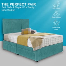 Dining Tables Chelsea Headboard Divan Set, 2 Drawer On Same Side With Sprung 1500 Comfort Mattress - Plush Duck Egg - King - thumbnail 2