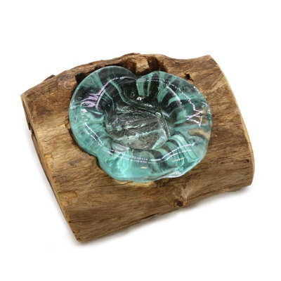 Single Molten Glass Candle Holder With Wooden Base Decorative Light - image 1