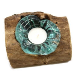 Single Molten Glass Candle Holder With Wooden Base Decorative Light - thumbnail 7