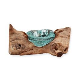 Single Molten Glass Candle Holder With Wooden Base Decorative Light - thumbnail 2