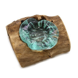 Single Molten Glass Candle Holder With Wooden Base Decorative Light - thumbnail 1