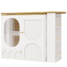 Abrihome White Rotating Bar Table (Body 138X39X105Cm), Multi-Functional Coffee Bar, Kitchen Island With Storage, Shelves & Doors - thumbnail 6