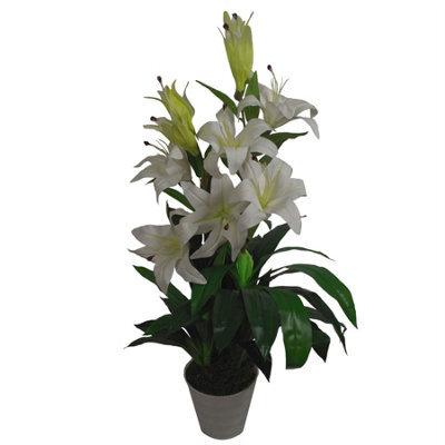 Leaf 90Cm (3Ft) Artificial Lily Stargazer Style Lillies Plant Large Flowers White