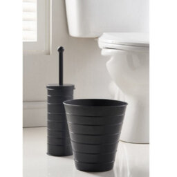 Toilet Brush With Lid Holder & Bin Set Bathroom Trash Cleaner Tidy Metal Grey