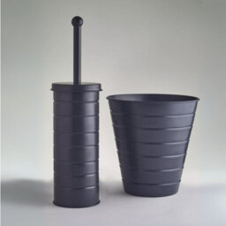 Toilet Brush With Lid Holder & Bin Set Bathroom Trash Cleaner Tidy Metal Grey - thumbnail 4