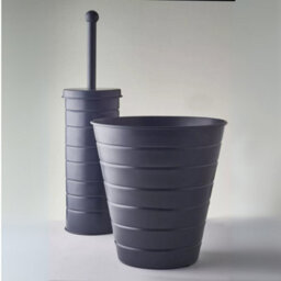 Toilet Brush With Lid Holder & Bin Set Bathroom Trash Cleaner Tidy Metal Grey - thumbnail 2
