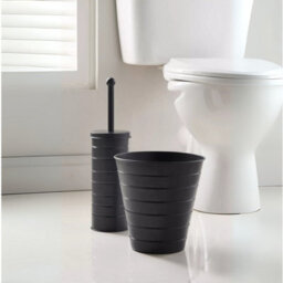 Toilet Brush With Lid Holder & Bin Set Bathroom Trash Cleaner Tidy Metal Grey - thumbnail 6