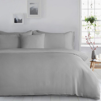 Velosso Silver Waffle Weave Duvet Cover And Pillowcase Set King - image 1
