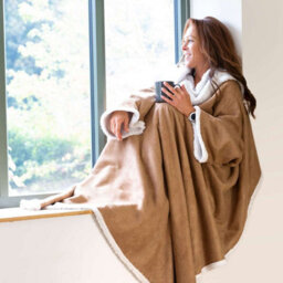 Snug Rug Sherpa Soft Faux Suede Blanket With Sleeves Sleeved Blankets 270Gsm - Brown - thumbnail 2