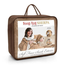 Snug Rug Sherpa Soft Faux Suede Blanket With Sleeves Sleeved Blankets 270Gsm - Brown - thumbnail 3