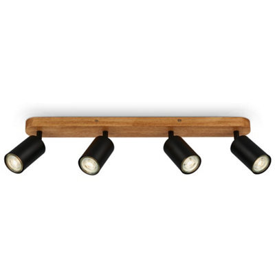 Briloner Gu10 Spotlight Black & Wood 4 Way Retro Ceiling Light - image 1