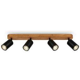 Briloner Gu10 Spotlight Black & Wood 4 Way Retro Ceiling Light - thumbnail 2