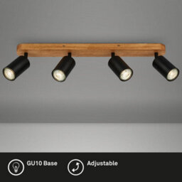 Briloner Gu10 Spotlight Black & Wood 4 Way Retro Ceiling Light - thumbnail 3