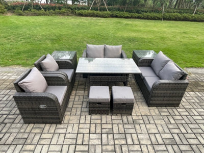 Fimous Outdoor Rattan Garden Furniture 9 Piece Grey Patio Furniture Set 8 Seater Lounge Sofa Set With Reclining Chairs - image 1