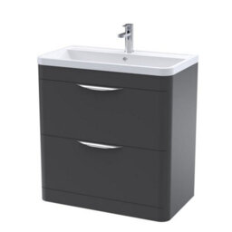 Dezine Nile 800mm 2 Drawer Satin Anthracite Floor Standing Vanity Unit