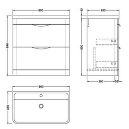 Dezine Nile 800mm 2 Drawer Satin Anthracite Floor Standing Vanity Unit - thumbnail 2