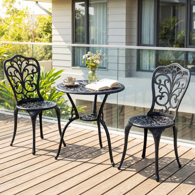 Costway 3-Piece Patio Bistro Set, All Weather Cast Aluminum Table And Chairs With Umbrella Hole - image 1
