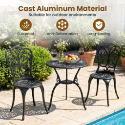 Costway 3-Piece Patio Bistro Set, All Weather Cast Aluminum Table And Chairs With Umbrella Hole - thumbnail 8