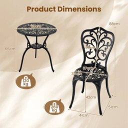 Costway 3-Piece Patio Bistro Set, All Weather Cast Aluminum Table And Chairs With Umbrella Hole - thumbnail 3