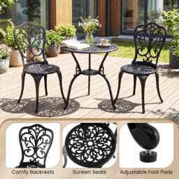 Costway 3-Piece Patio Bistro Set, All Weather Cast Aluminum Table And Chairs With Umbrella Hole - thumbnail 5