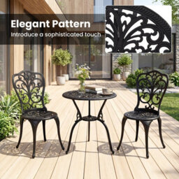 Costway 3-Piece Patio Bistro Set, All Weather Cast Aluminum Table And Chairs With Umbrella Hole - thumbnail 6