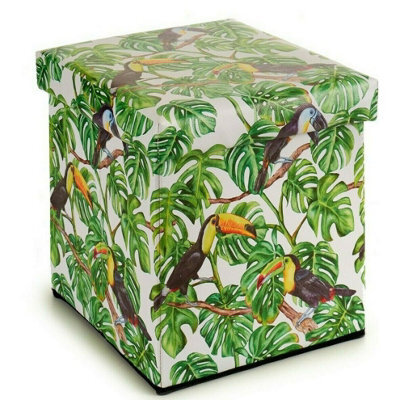 Pouffe Faux Leather Foldable Toucan Theme Storage Box And Seat 31X31Cm - image 1
