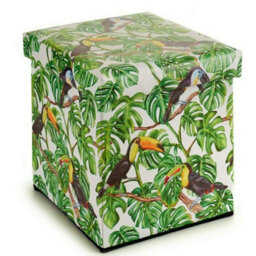 Pouffe Faux Leather Foldable Toucan Theme Storage Box And Seat 31X31Cm - thumbnail 1